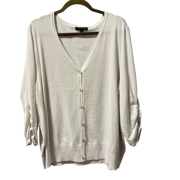 Tint & Shadow Womens V-Neck Cardigan Sz 3X White sweater - Picture 2 of 12